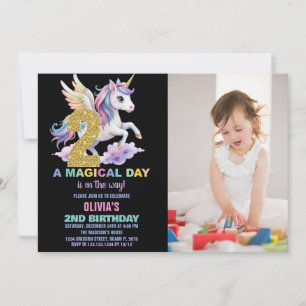 Rainbow Unicorn Birthday-inbjudningar med foto Inbjudningar