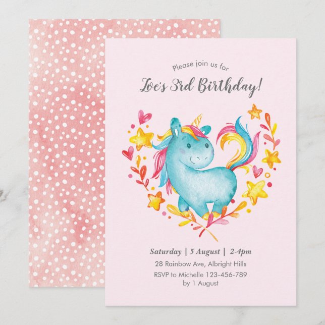 Rainbow Unicorn Birthday Investigation för barn Inbjudningar (Fram/baksida)