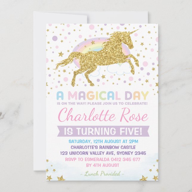 Rainbow Unicorn Birthday Investigation Party Inbju Inbjudningar (Framsida)