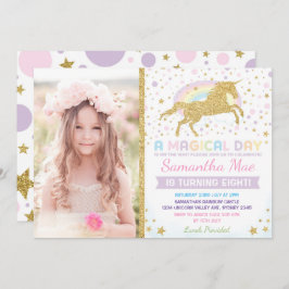 Rainbow Unicorn Birthday Investigi Stars Inbjudningar