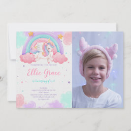 Rainbow Unicorn Birthday Magic Unicorn Photo Inbjudningar