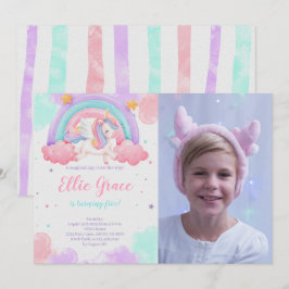 Rainbow Unicorn Birthday Magic Unicorn Photo Inbjudningar