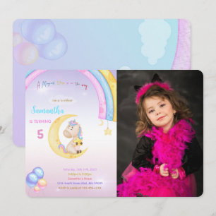 Rainbow Unicorn Birthday Photo Inbjudan