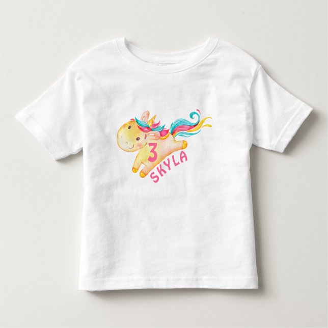 Rainbow Unicorn Birthday Shirt för en flicka Tee Shirt (Framsida)