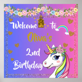 Rainbow Unicorn Birthday Välkommen Poster