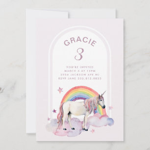 Rainbow Unicorn Boho Arch Födelsedagsfest Girl Inbjudningar