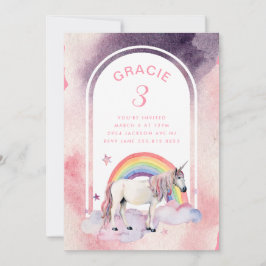 Rainbow Unicorn Boho Arch Födelsedagsfest Girl Inbjudningar