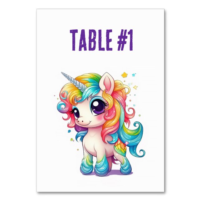 Rainbow Unicorn Bordsnummers Seatter Bordsnummer (Framsidan)