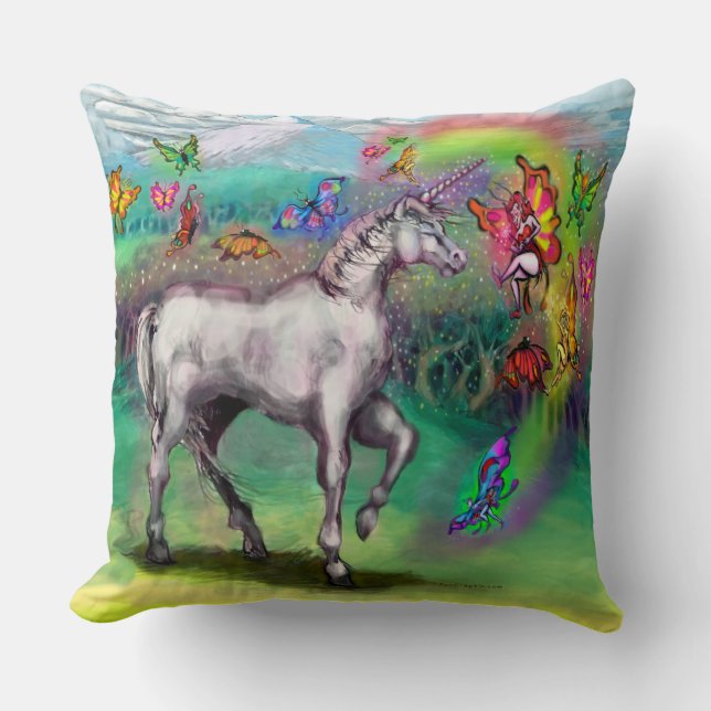Rainbow Unicorn Butterflies Älvor Dekorativ kudde (Framsida)