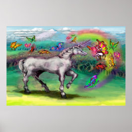 Rainbow Unicorn Butterflies Älvor Poster