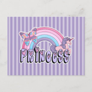 Rainbow Unicorn Butterfly Princess Design Vykort