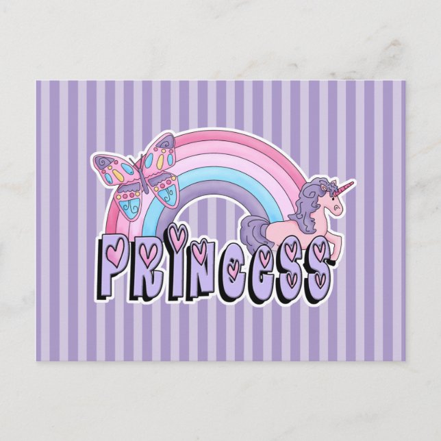 Rainbow Unicorn Butterfly Princess Design Vykort (Framsida)