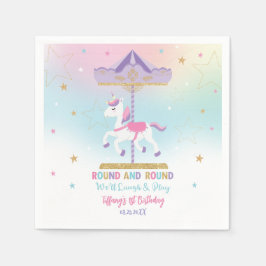 Rainbow Unicorn Carousel 1st Birthday Guld Glitter Pappersservett
