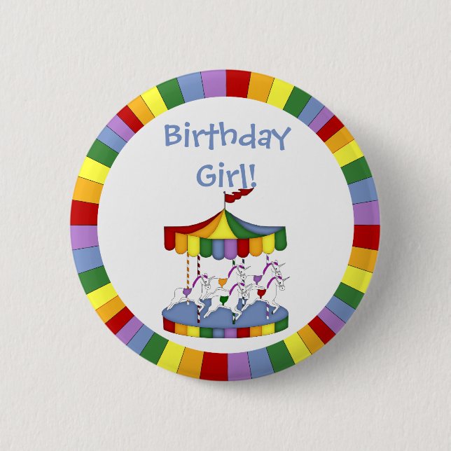 Rainbow Unicorn Carousel Birdday Knapp (Framsida)