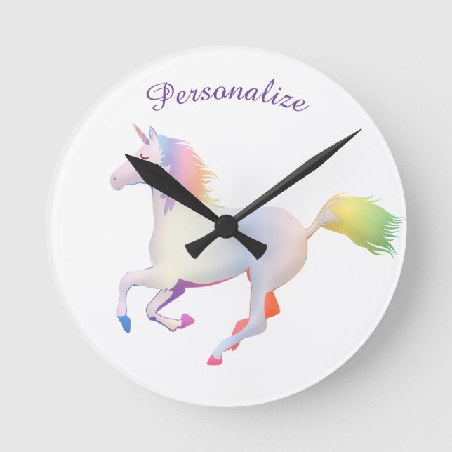 Rainbow Unicorn Child's Room Personalize Rund Klocka (Framsida)