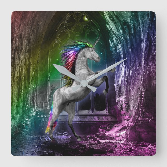 Rainbow Unicorn Clock Fyrkantig Klocka (Framsida)