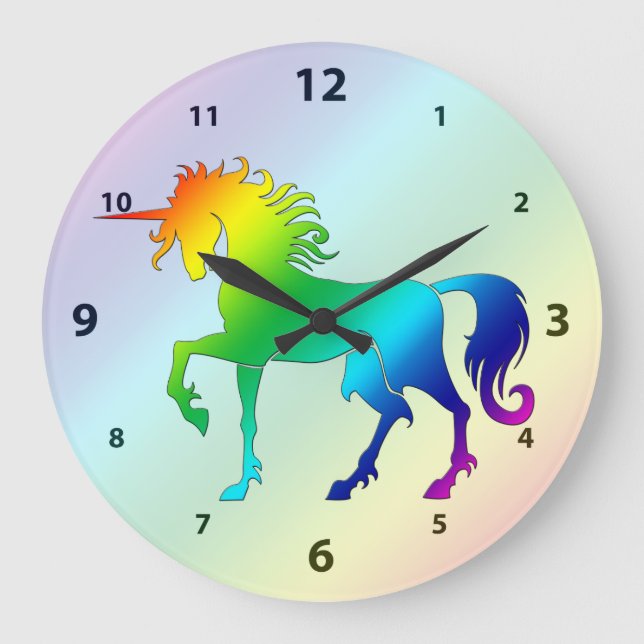 Rainbow Unicorn Clock Stor Klocka (Framsida)