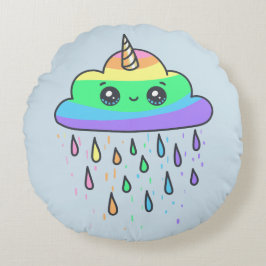 Rainbow Unicorn Cloud Rund Kudde