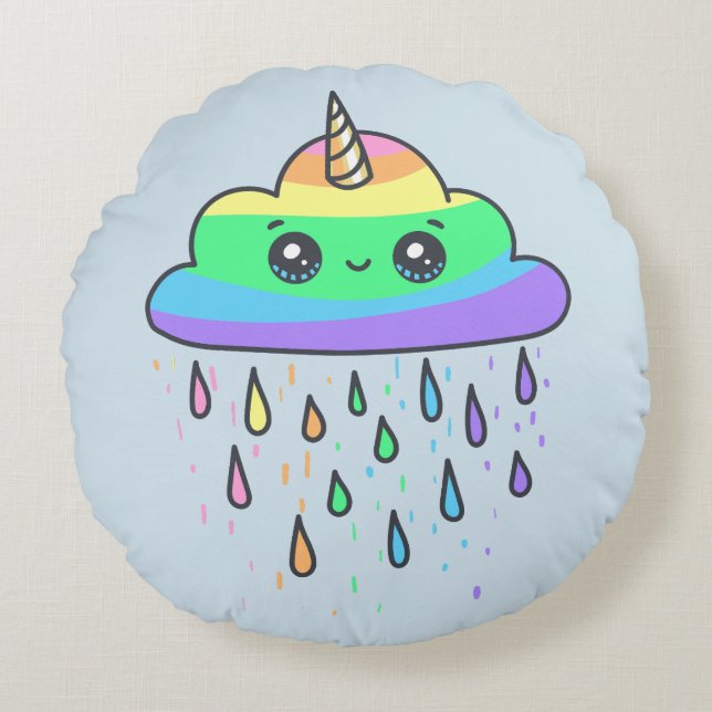 Rainbow Unicorn Cloud Rund Kudde (Framsidan)
