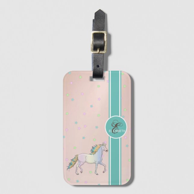 Rainbow Unicorn, Colorful Stars Monogram Bagagebricka (Framsida vertikal)