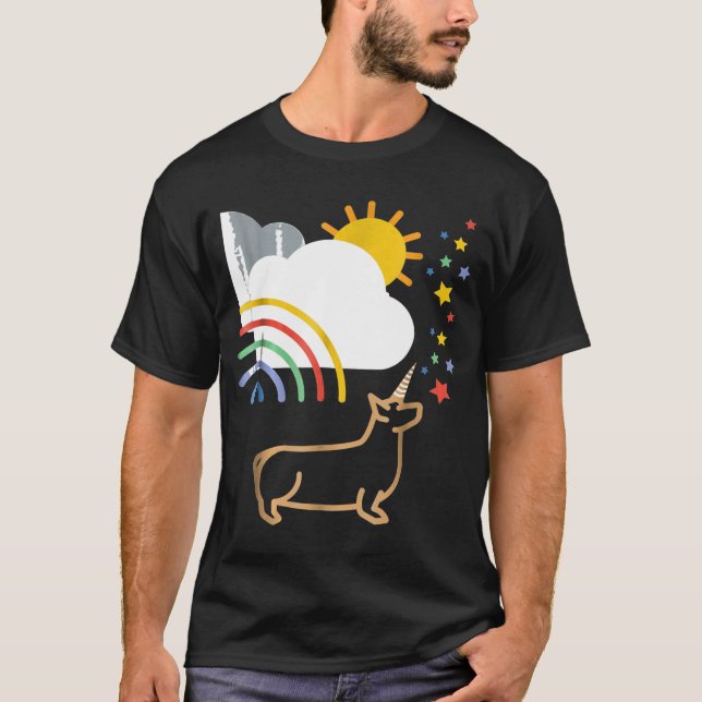Rainbow Unicorn Corgi Hund Tee (Framsida)