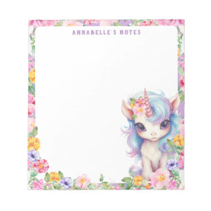 Rainbow Unicorn Cute Blommigt Lila Kids School Anteckningsblock