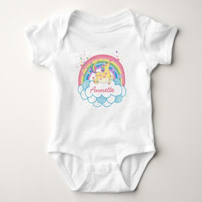 Rainbow Unicorn Cute Personlig Girls Baby Tshir Tee Shirt (Framsida)