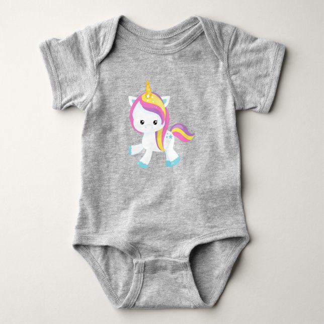 Rainbow Unicorn, Cute Unicorn, Star, Magic Unicorn T Shirt (Framsida)