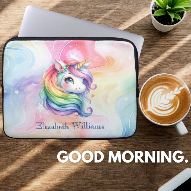 Rainbow Unicorn-design med eget namn Laptop Fodral (Skapare uppladdad)
