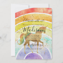 Rainbow Unicorn Dream Guld Confetti Birthday Inbjudningar