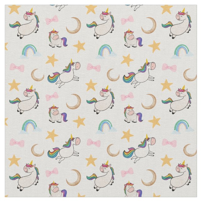 Rainbow Unicorn Dreams Fabric Tyg (Närbild)