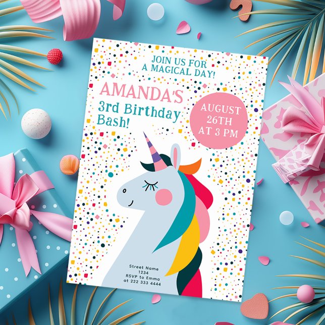 Rainbow Unicorn Editable Birthday Design Inbjudningar (Skapare uppladdad)