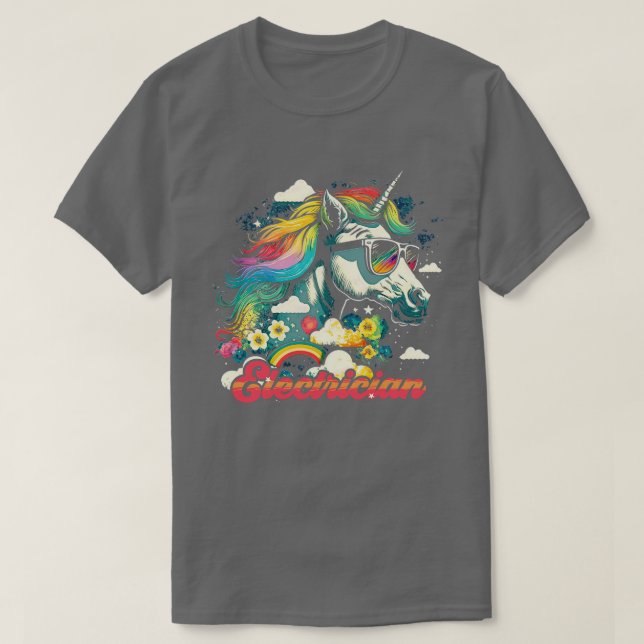 Rainbow Unicorn Electrician T Shirt (Design framsida)
