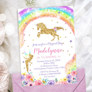 Rainbow Unicorn Fairy Birthday-inbjudan Inbjudningar