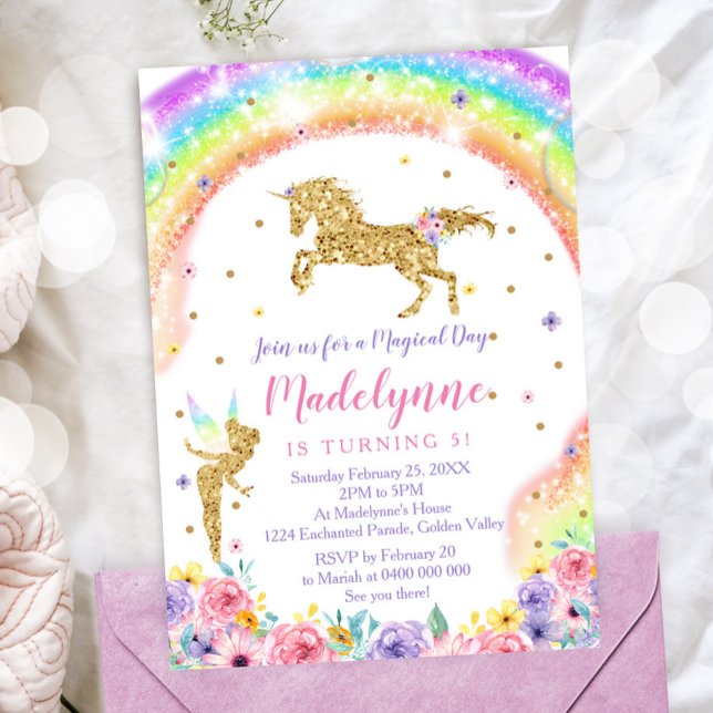 Rainbow Unicorn Fairy Birthday-inbjudan Inbjudningar (Skapare uppladdad)