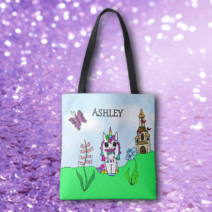 Rainbow Unicorn Fairy tale Castle Personlig Tygkasse