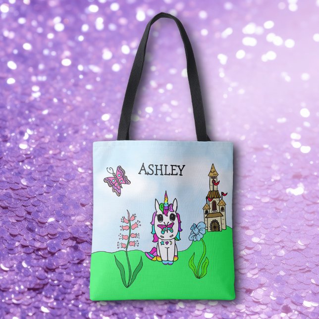 Rainbow Unicorn Fairy tale Castle Personlig Tygkasse (Skapare uppladdad)