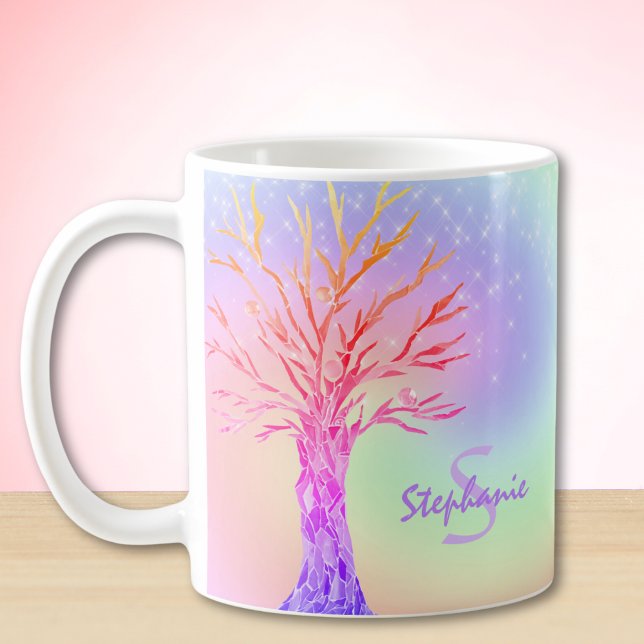 Rainbow Unicorn Färg Sparkles Monogram Girl's Kaffemugg (Skapare uppladdad)
