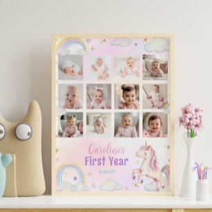 Rainbow Unicorn First Year Photo Milestone-signatu Poster
