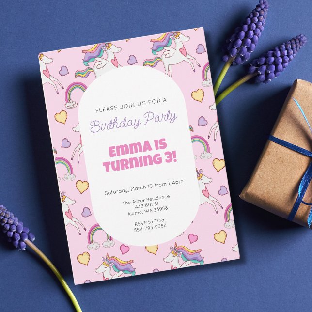 Rainbow Unicorn Flick kalas-inbjudan Inbjudningar (Skapare uppladdad)