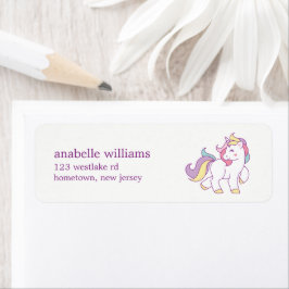 Rainbow Unicorn Flick kalas Returadress Etikett