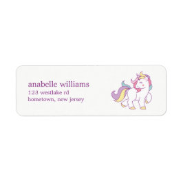 Rainbow Unicorn Flick kalas Returadress Etikett