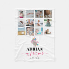 Rainbow Unicorn Flicka First Year Photo Collage Fleecefilt