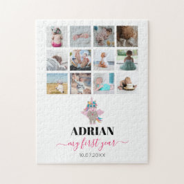 Rainbow Unicorn Flicka First Year Photo Collage Pussel