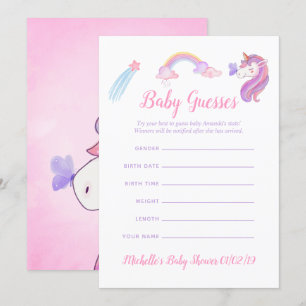 Rainbow Unicorn Flicka Shower Baby Guesses Inbjudningar