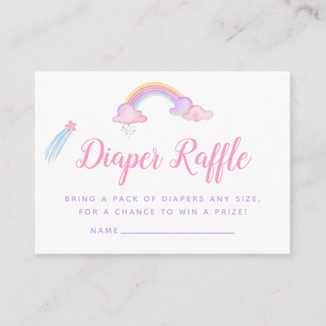 Rainbow Unicorn Flicka Shower Diaper Raffle Tilläggskort (Framsida)