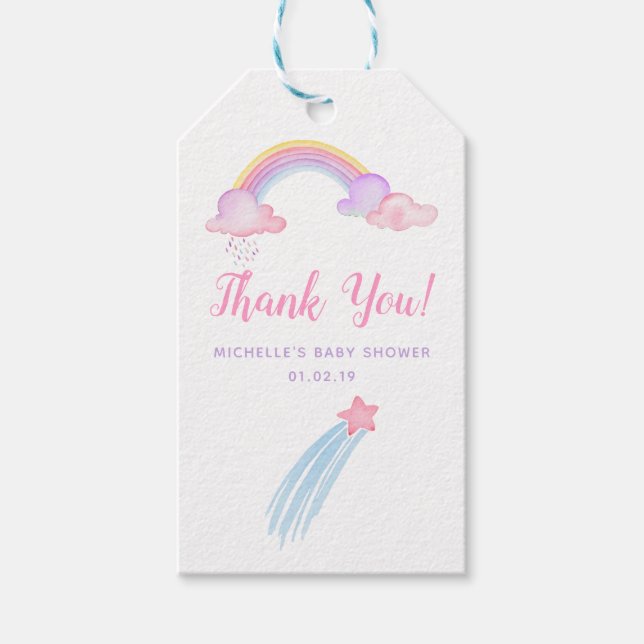 Rainbow Unicorn Flicka Shower Tack Presentetikett (Framsidan)