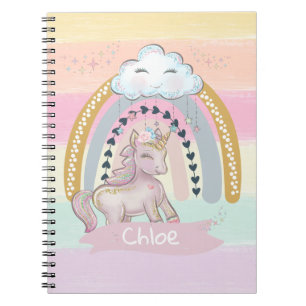 🦄 Rainbow Unicorn Flickans eget namn Anteckningsbok