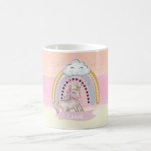 🦄 Rainbow Unicorn Flickans eget namn Kaffemugg