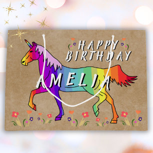 Rainbow Unicorn Flower Old Papper Girl Birthday